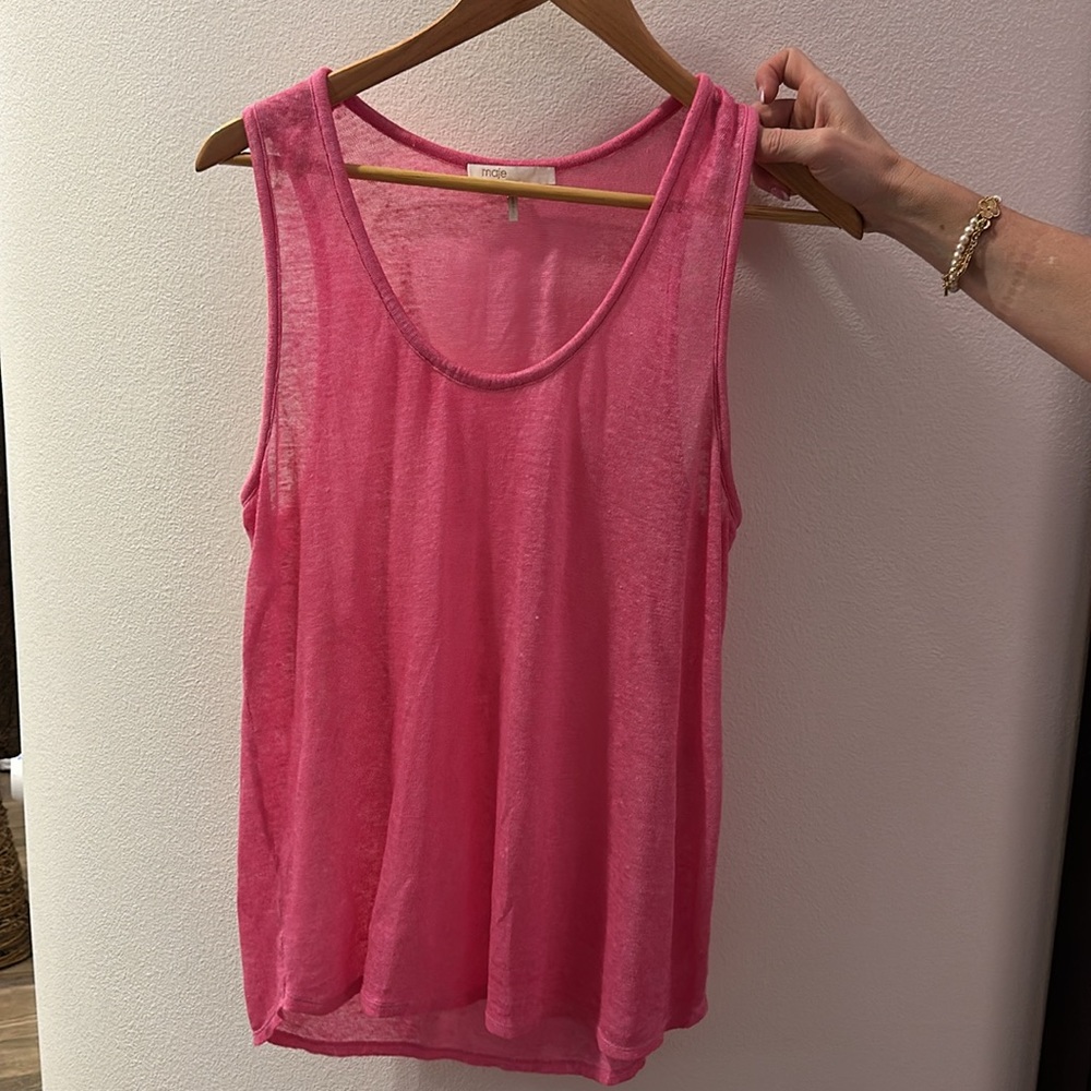 Maje Sheer Linen Pink Tank Top